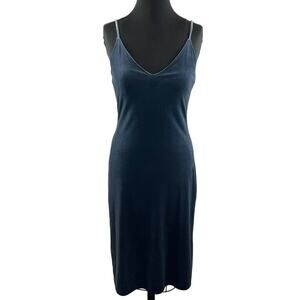 UNIQLO Velour Velvet Blue Slip Camisole Midi Dress Spaghetti Strap V-Neck S